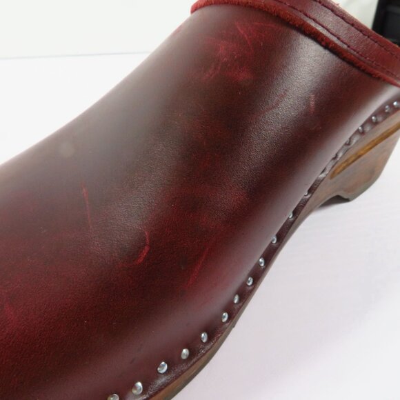 Troentorp Kahlo Wooden Clogs Women’s Size EU 39 US 8.5 Bordeaux Pull Up Leather - Picture 10 of 14